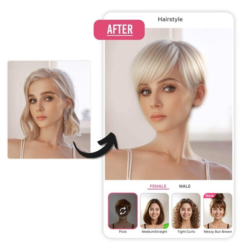 Teste cortes pixie virtualmente com o YouCam Makeup Teste o filtro de corte pixie com o YouCam Makeup