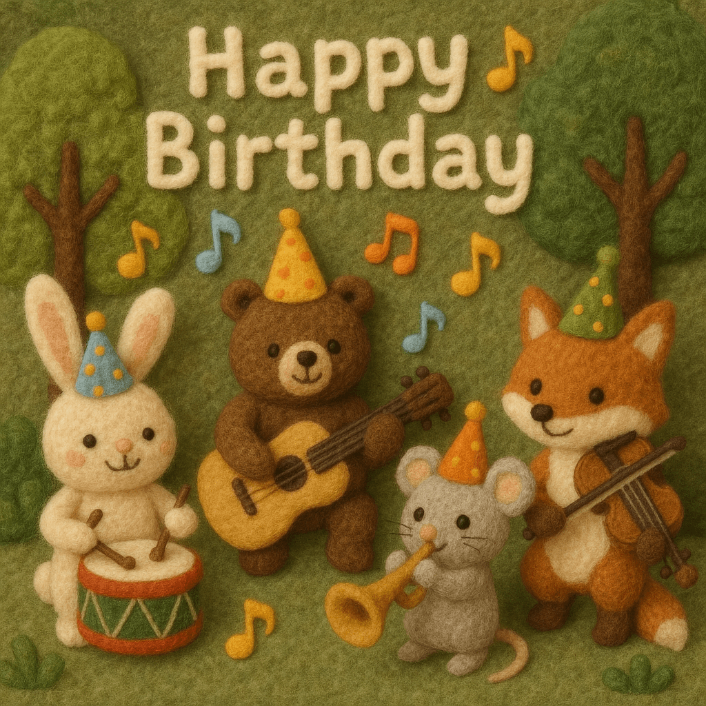 可愛森林動物樂隊慶生圖 生日祝福語金句-生日卡片製作App-生日快樂圖案免費下載