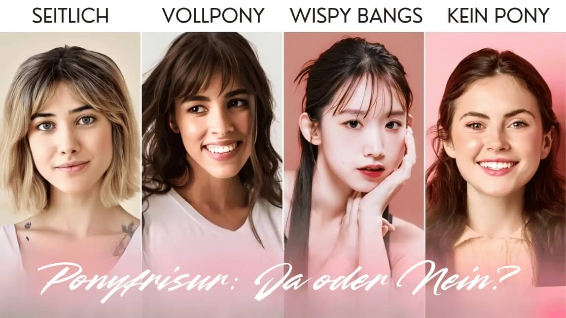 Vier Frauen mit verschiedenen Ponyfrisuren