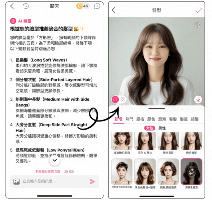 髮型模擬和臉型分析