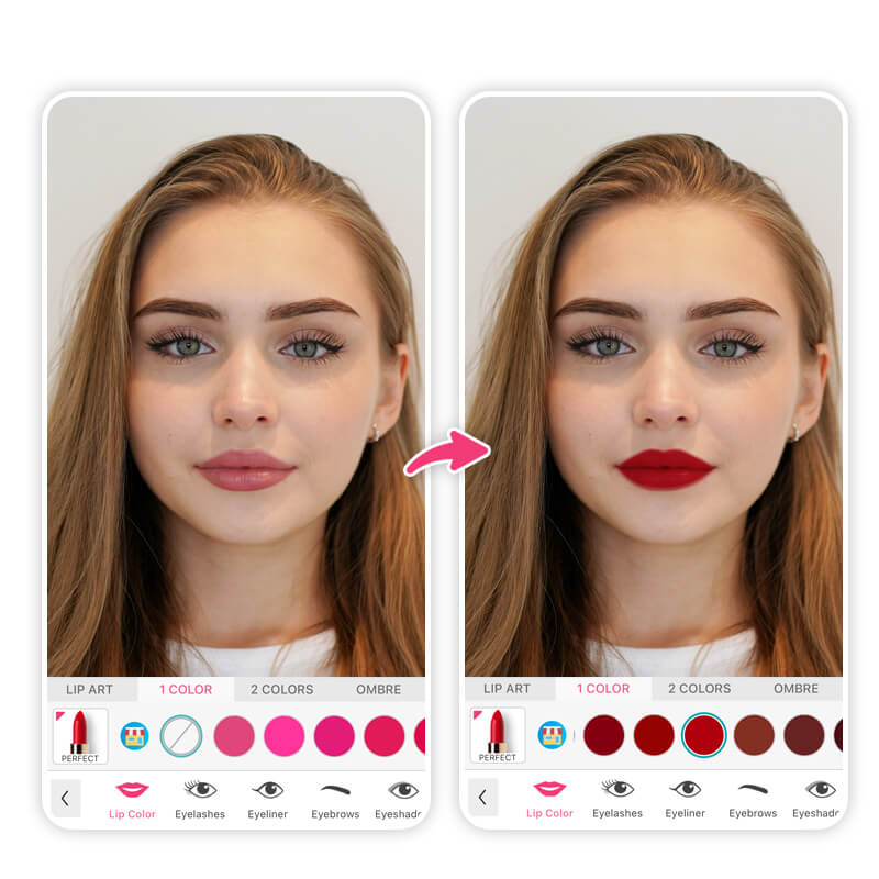 Explore different shades of red lipstick in seconds with YouCam Makeup app. Try on lipstick shades with YouCam Makeup