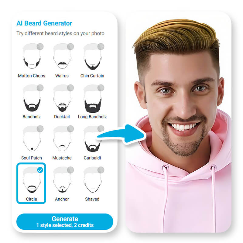 Ein Mann probiert online verschiedene Bart-Stile mit dem YouCam Online Editor an.