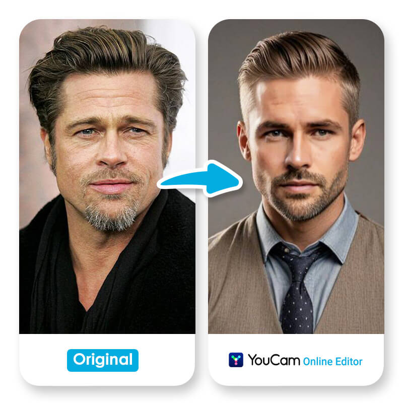 Brad Pitt mit einer eleganten, texturierten Pompadour-Frisur.