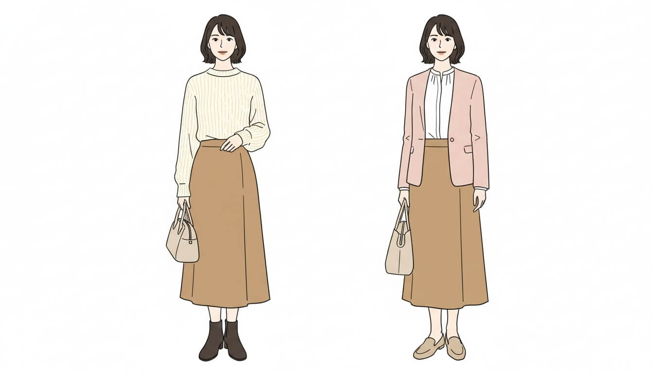 Iラインスカートをほかのトップスに合わせる