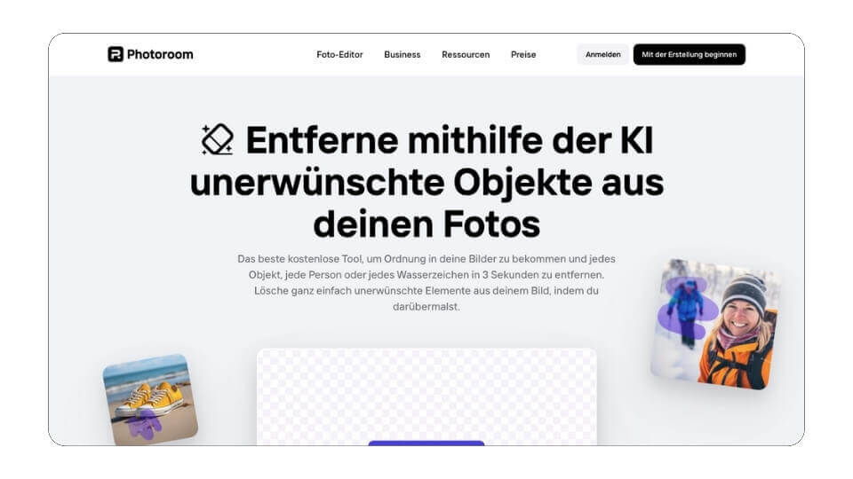 Das Online-Tool Photoroom zum Entfernen von Personen aus einem Bild.