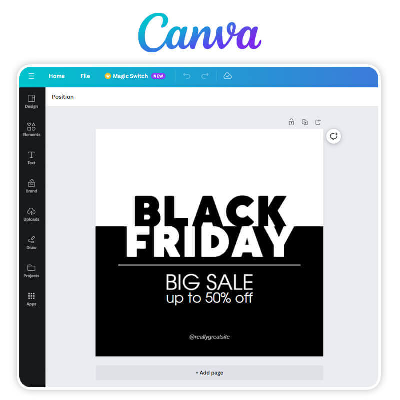 Meilleurs créateurs de flyers Black Friday et Cyber Monday avec IA pour mobile : Canva