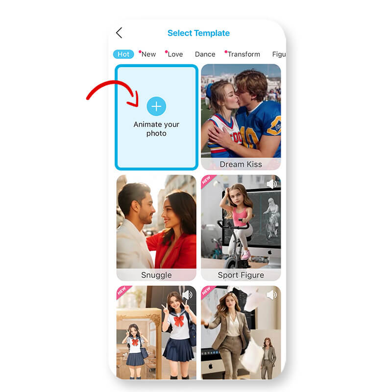 Selecionando modelo de animação no app