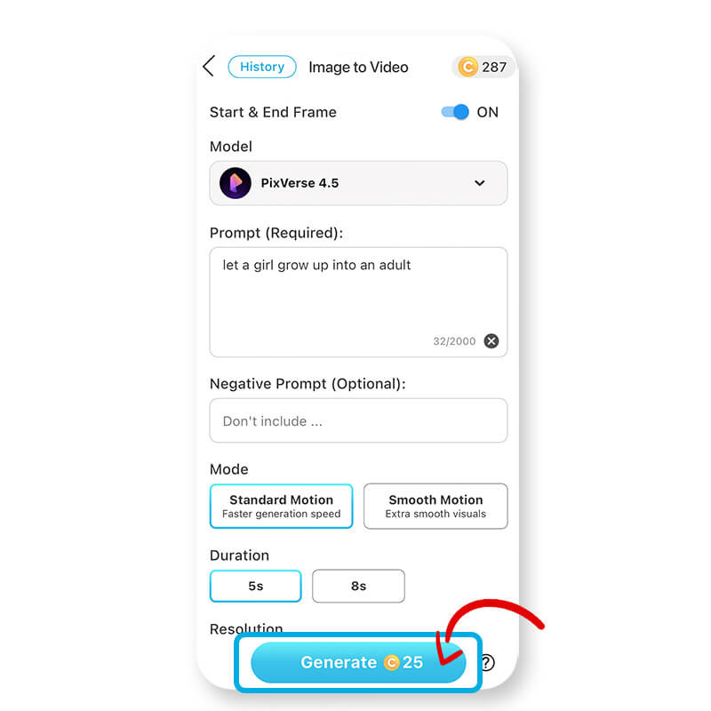 Botão gerar vídeo IA