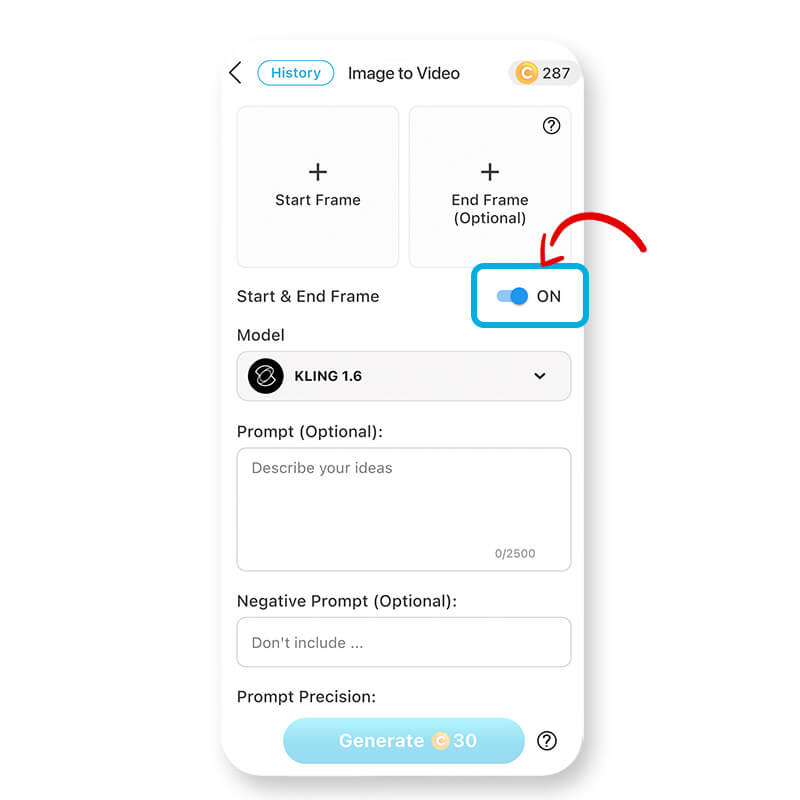 Ativando opção de quadros inicial e final