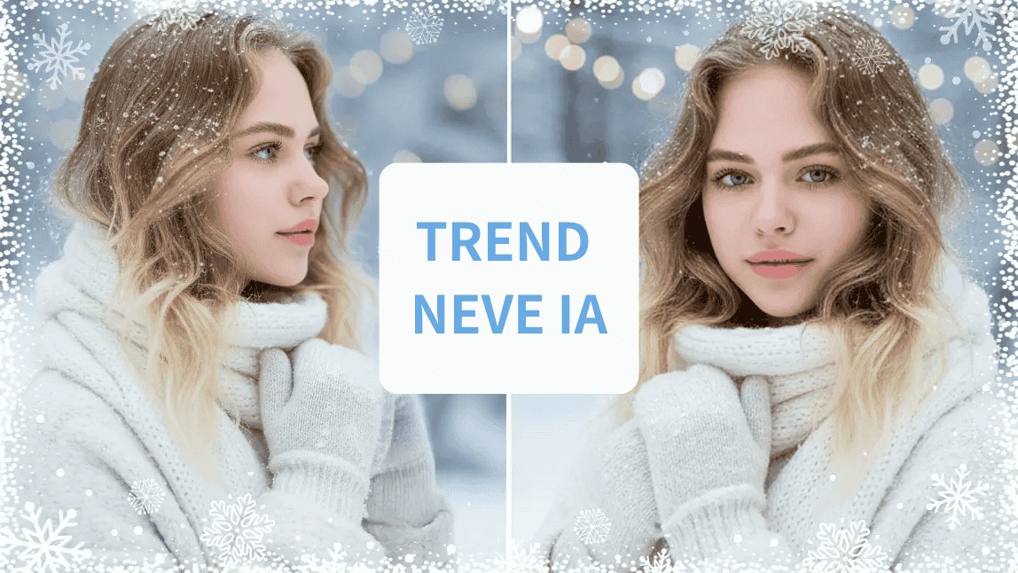 Tutorial passo a passo de como fazer a trend do efeito de neve IA com efeito de inverno viral em fotos.