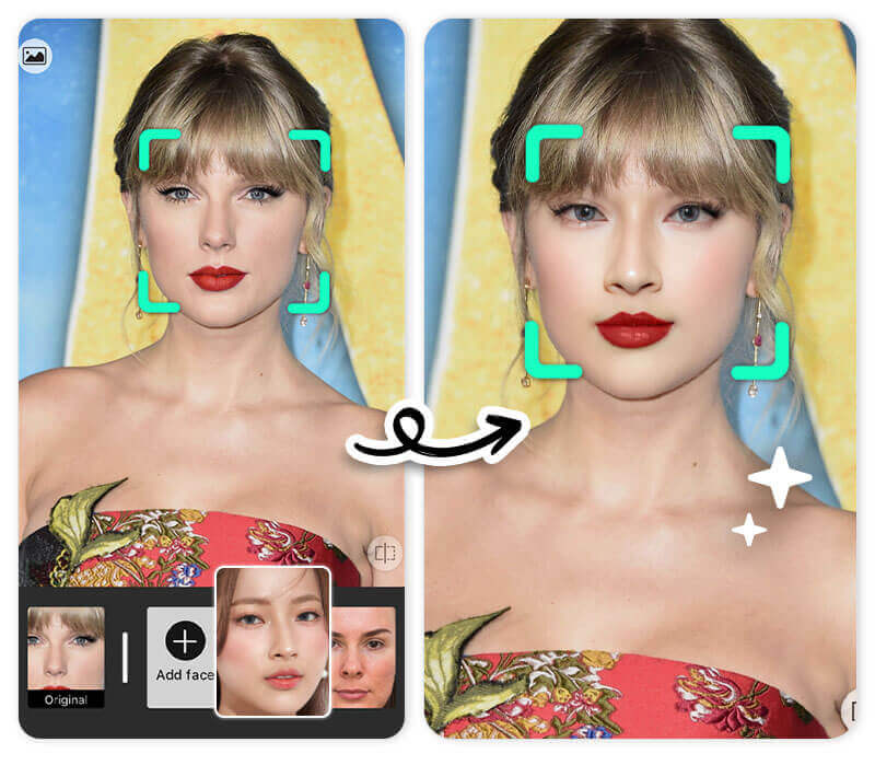 Face Swap dein Gesicht mit einem Popstar. Finde deinen Promi-Doppelgänger mit Face Swap von YouCam Perfect.