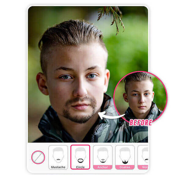 Kreisförmiger Bart mit der Bart-App von YouCam Makeup.