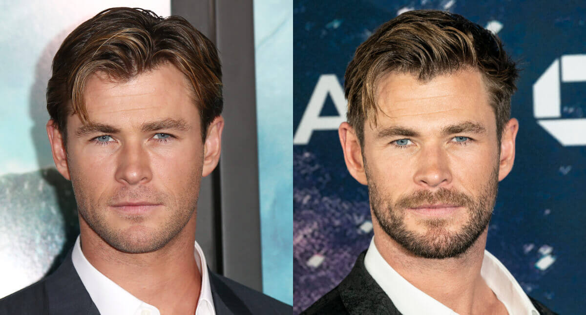 Chris Hemsworth with and with out beard | Try on your favorite celebrities with the best beard filter app