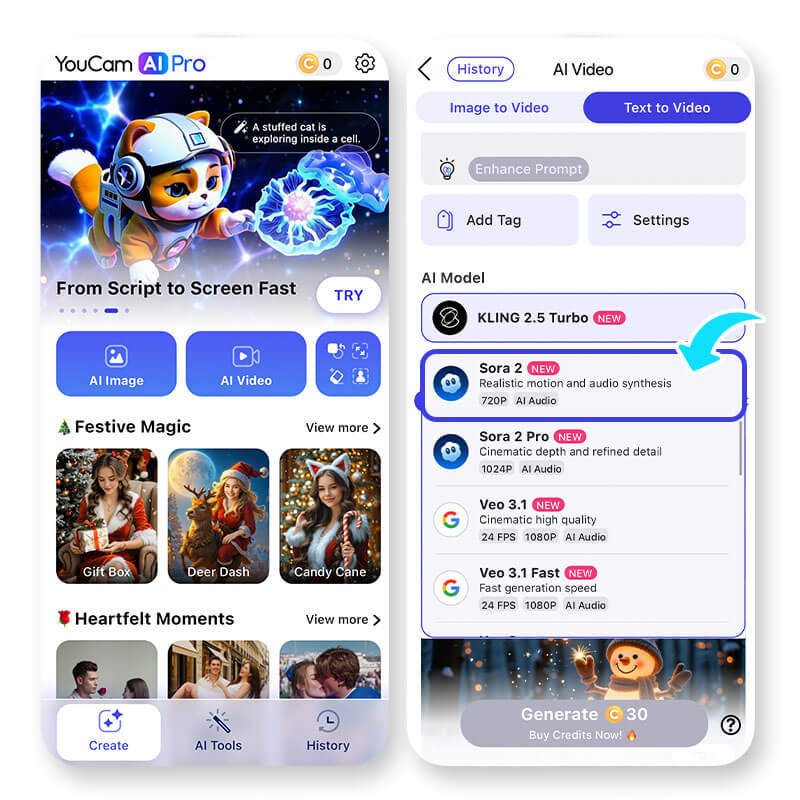 How to Use Sora 2 in YouCam AI Pro