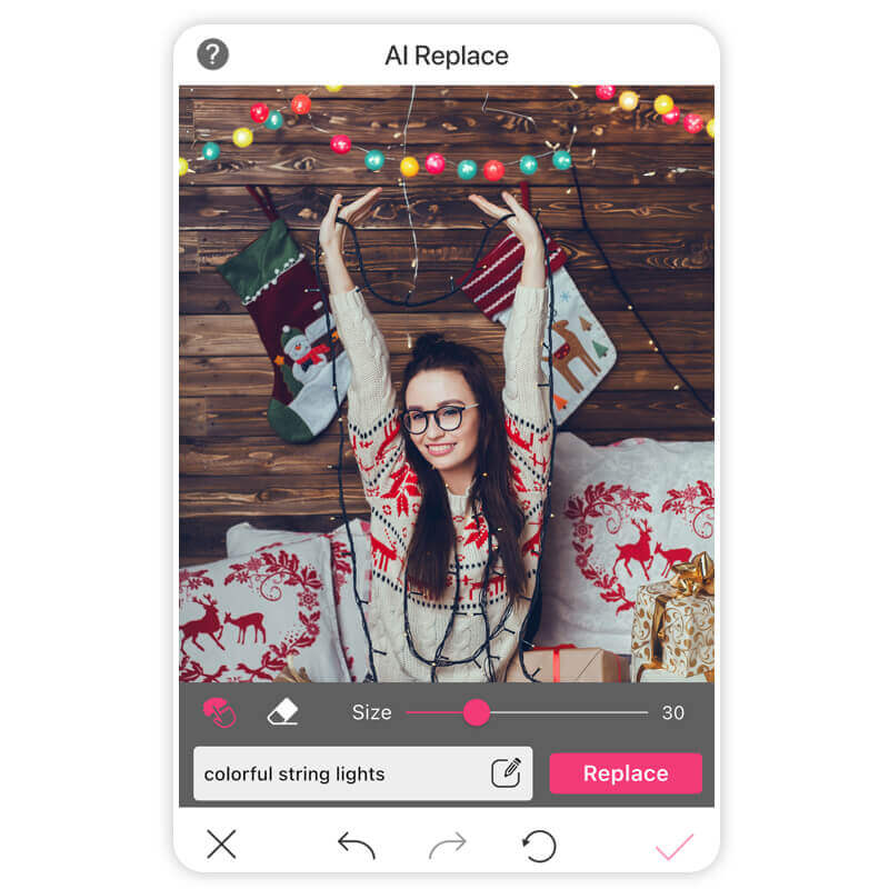 Add Christmas lights to your photos for festive holiday vibe.