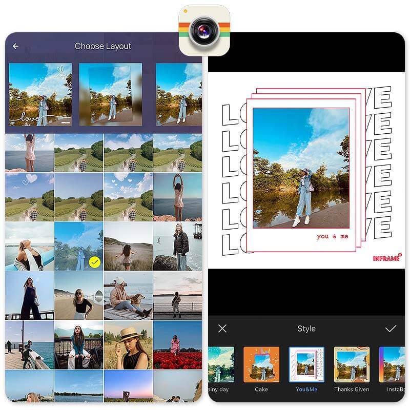 Meilleure appli cadre photo gratuite, interface de l'application InFrame 