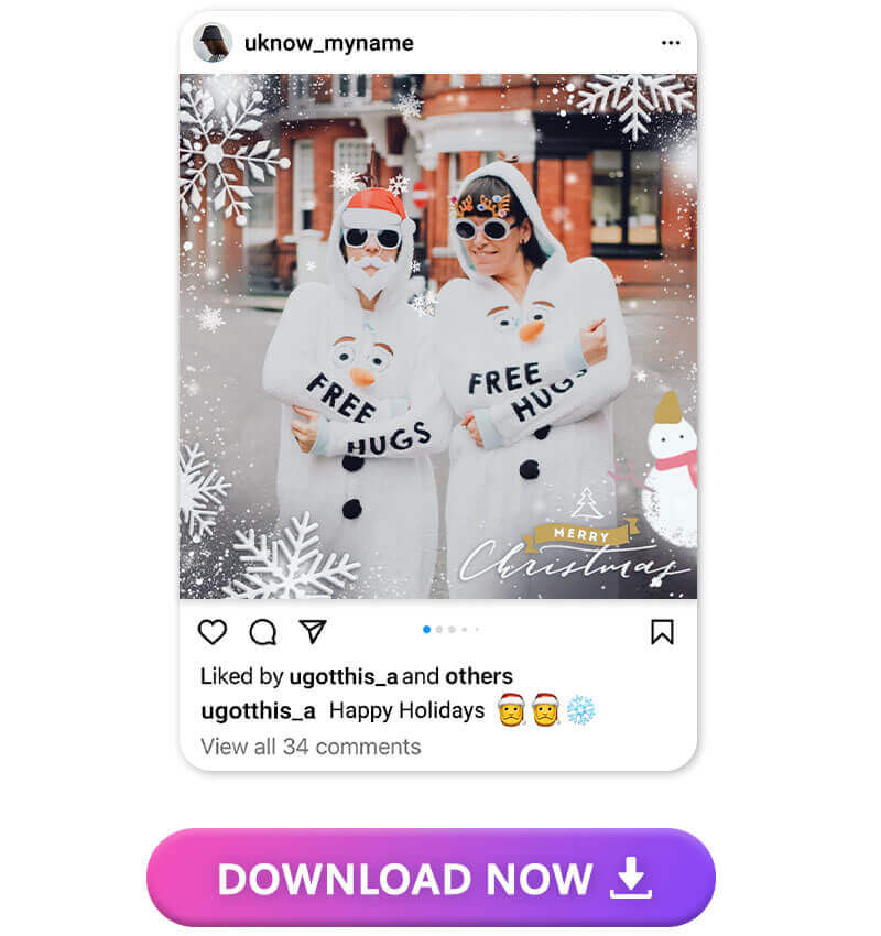 Foto com moldura de natal pronta para ser compartilhada no Instagram.