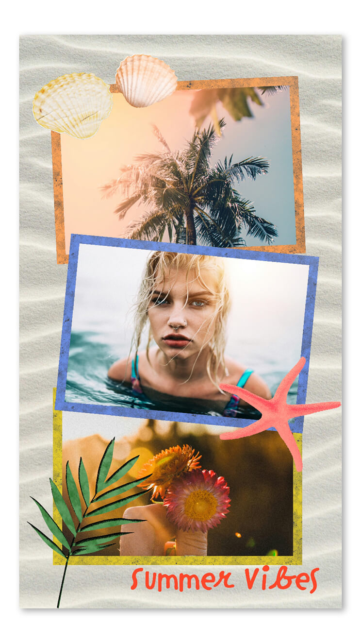 Eine Sommer-Vorlage im Stil eines Fotoautomaten-Streifens in YouCam Perfect.
