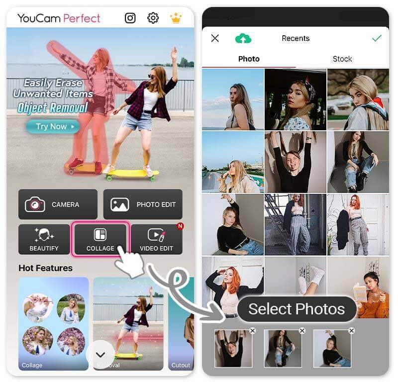 Eine Auswahl von 9 Fotos wird im Instagram-Story-Maker hochgeladen, um eine Collage zu erstellen.
