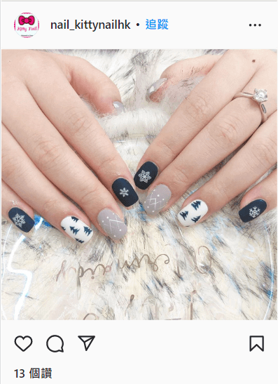 聖誕美甲範本十一：聖誕風塗鴉