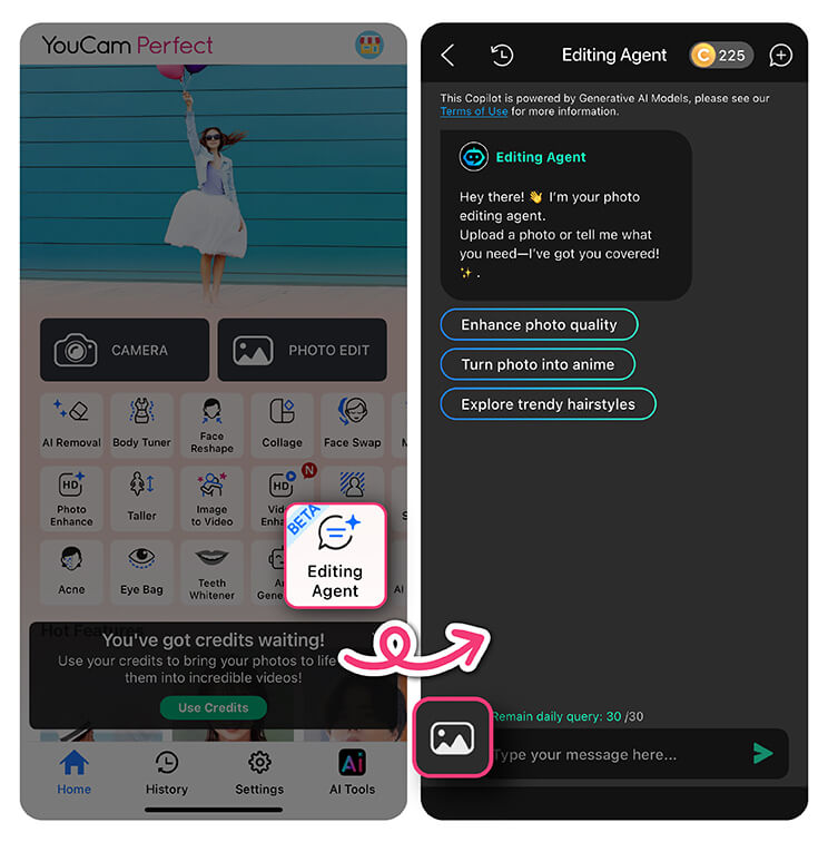Select Editing Agent in YouCam Perfect