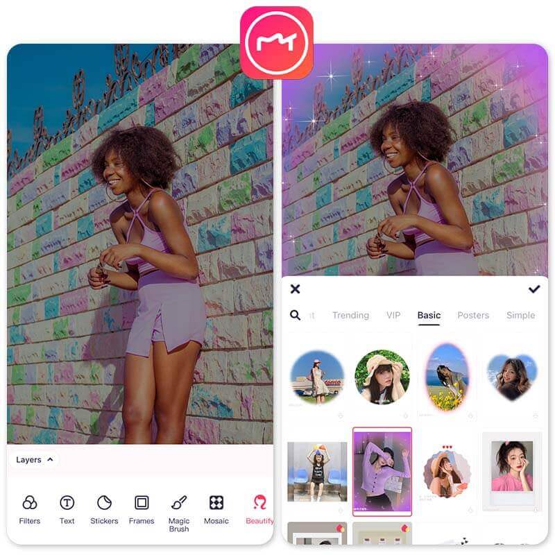 Meilleure appli cadre photo, Interface de l'application Meitu 