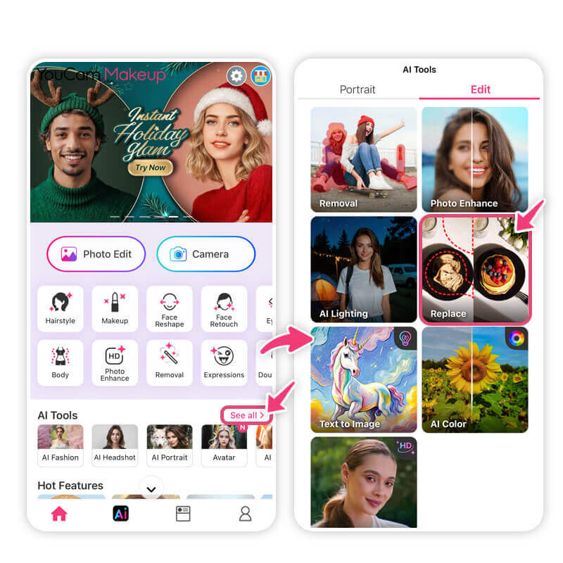 You can add Christmas light filter to your photos with AI Replace.