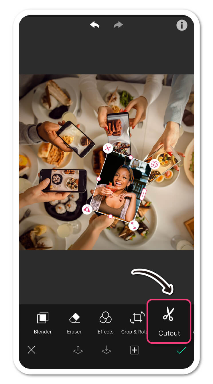 Die 'Ausschneiden'-Funktion wird verwendet, um den Hintergrund eines Fotos für eine Insta-Story zu entfernen.