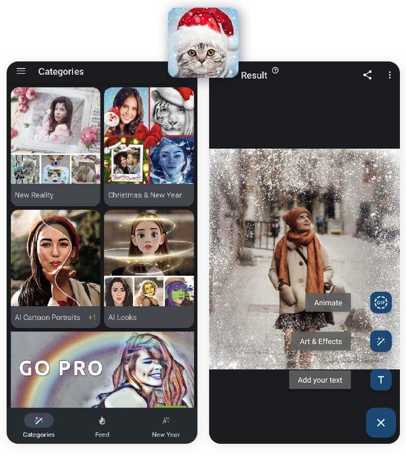 Interface do app Christmas Photo Frames & Cards Interface do aplicativo Christmas Photo Frames & Cards para Android.