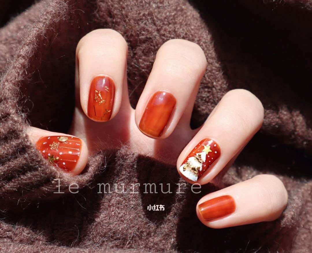聖誕美甲範本十六：甜橙焦糖