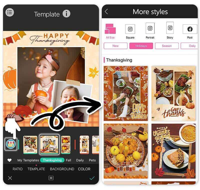Choose a Thanksgiving Card Template to Editing Photos on Phone in the best Thanksgiving card maker