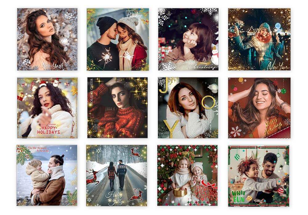 Várias opções de moldura de fotos de natal grátis Coleção de molduras de natal grátis disponíveis no app YouCam Perfect.