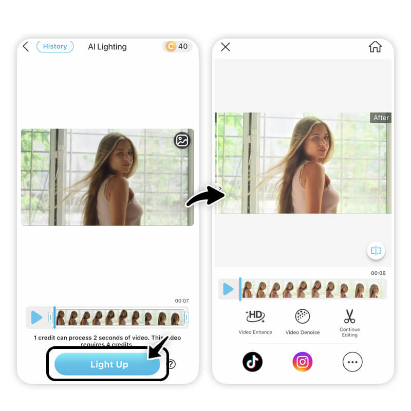 Record video in iPhone and instantly brighten it or correct uneven shadows. Make your clip look professionally lit with AI Lighting.