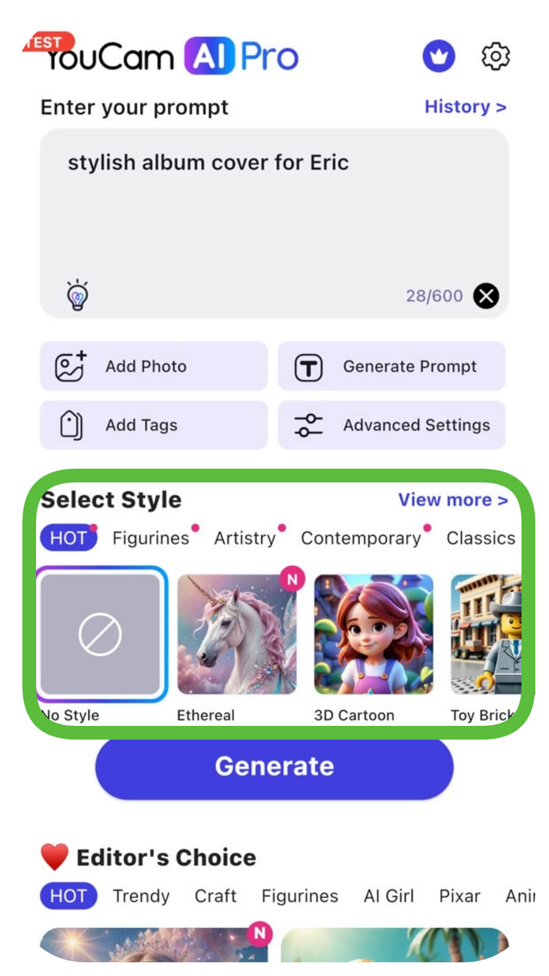 Escolhendo estilo de arte IA