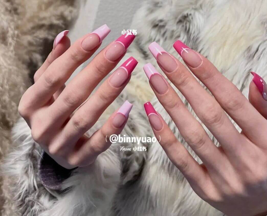 辣妹粉色法式指甲 辣妹粉色法式指甲
