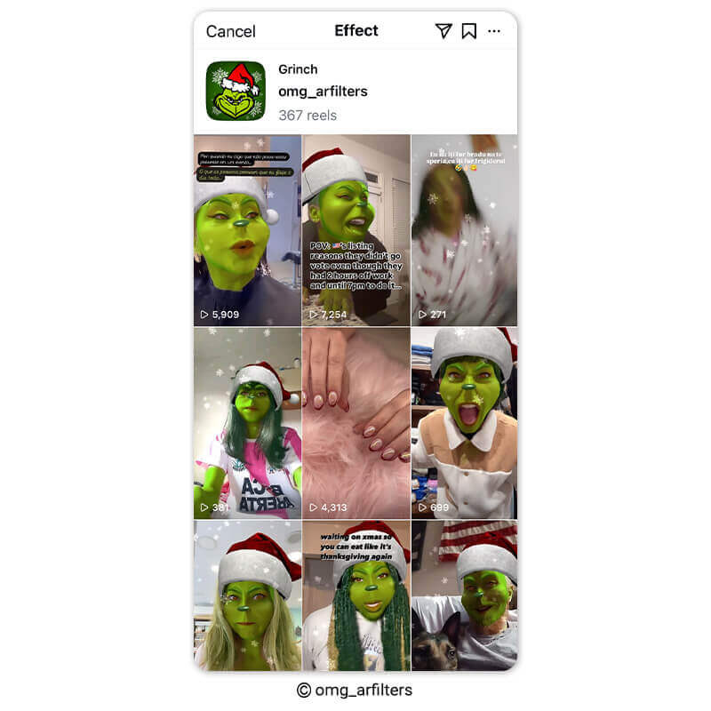 Filtro de maquiagem do Grinch no Instagram