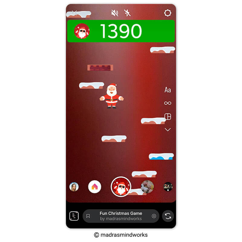 Filtro de jogo do Papai Noel pulando no Instagram