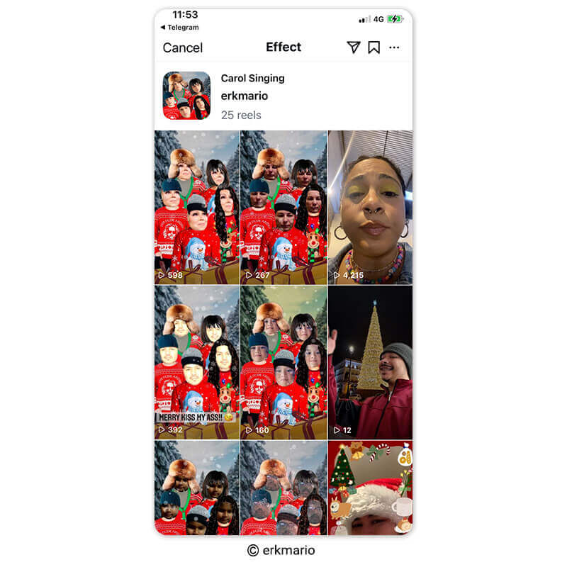Filtro de Coral de Natal engraçado no Instagram