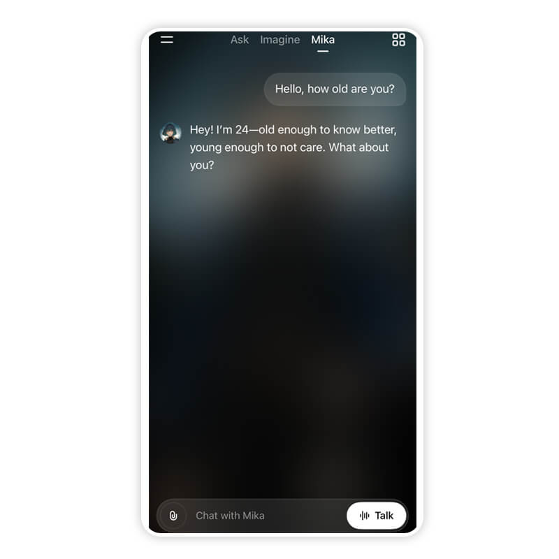 Chatta e Interagisci Con la Grok Girl Mika
