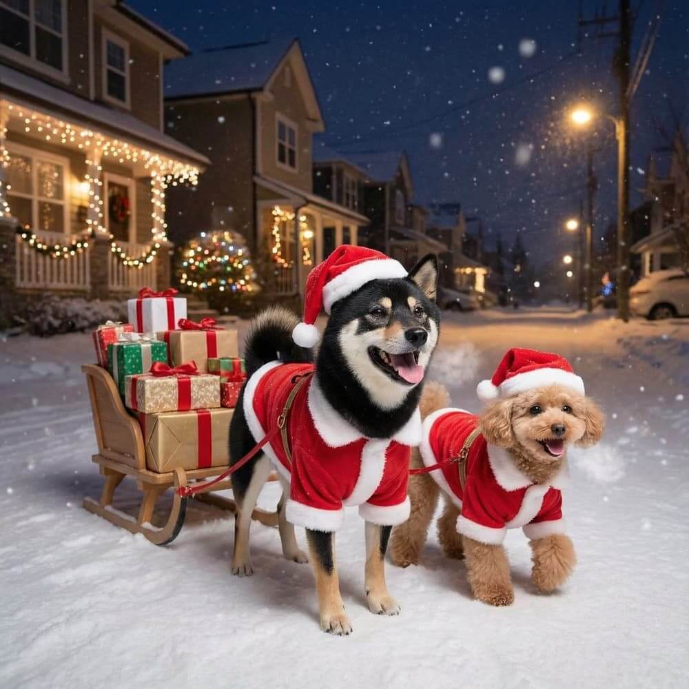 生成したペットのAIクリスマス画像