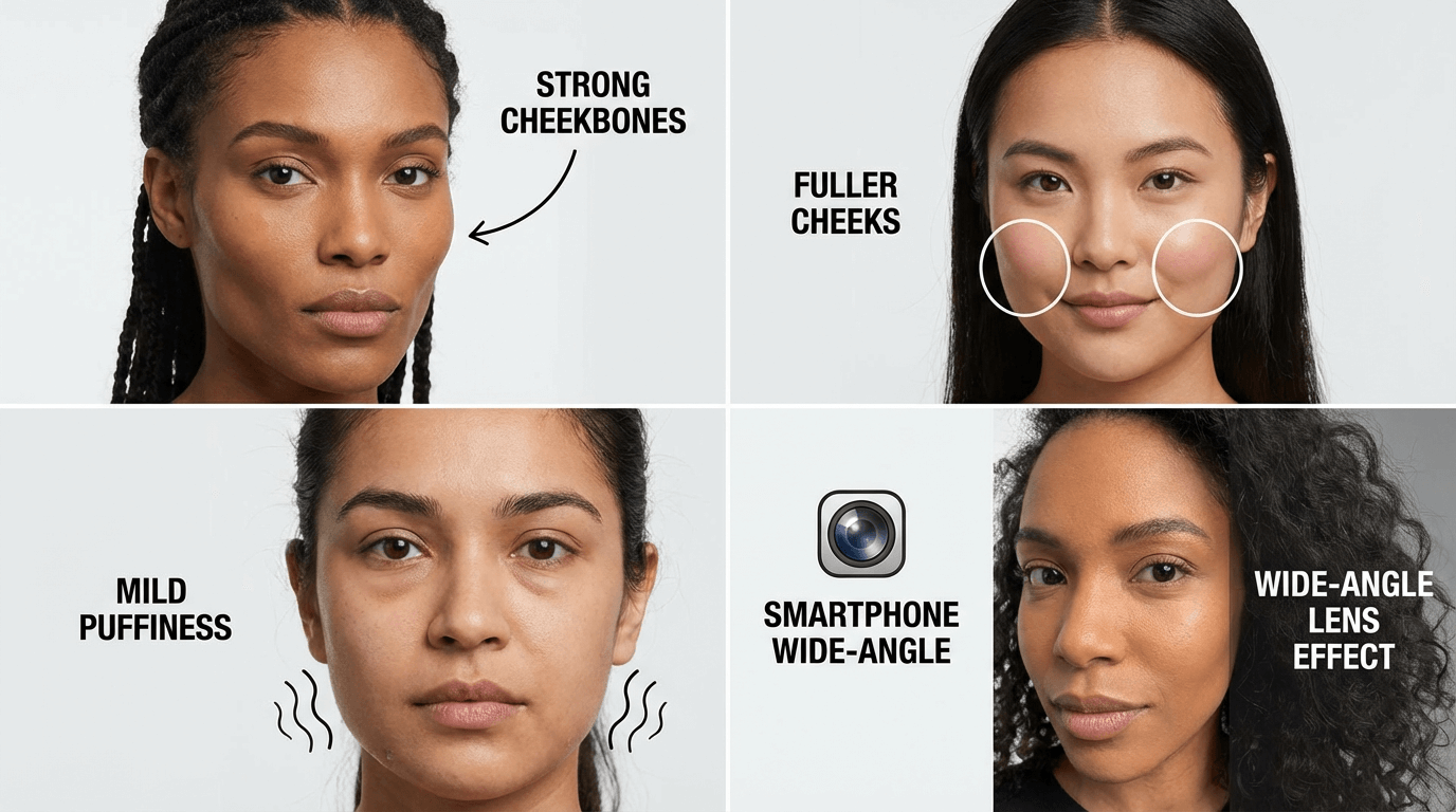 Different factors that can make the face appear wider — from bone structure to camera distortion. Different factors that can make the face appear wider — from bone structure to camera distortion.