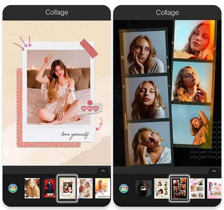 Eine Vielzahl von Collage-Vorlagen für Photo Dumps in der App