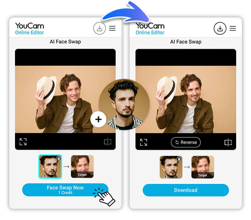 I tried changing the face in my photo using this tool