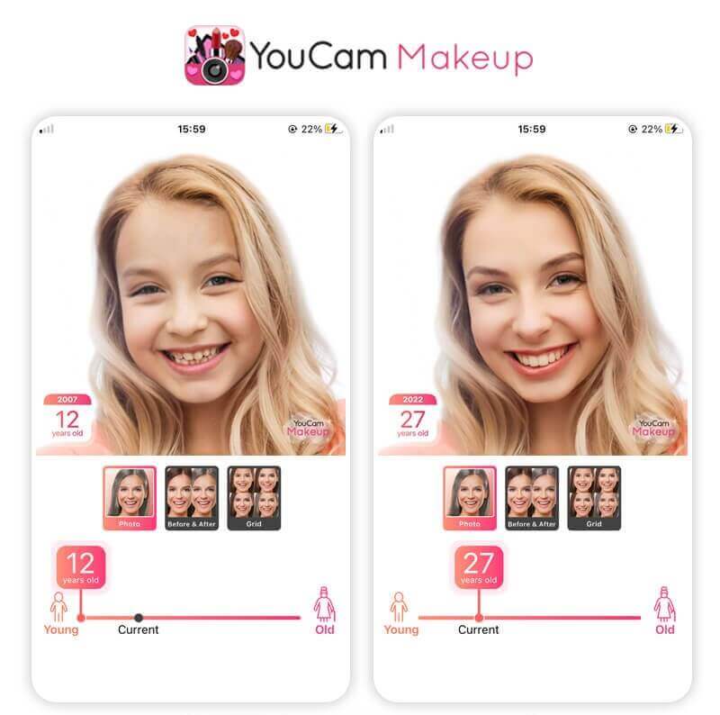 Lade dir die Aging-App von YouCam Makeup herunter.