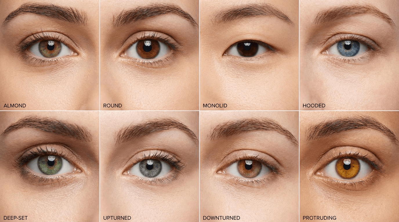 Women display a wide range of eye shape variations depending on genetics and eyelid structure. Women display a wide range of eye shape variations depending on genetics and eyelid structure.