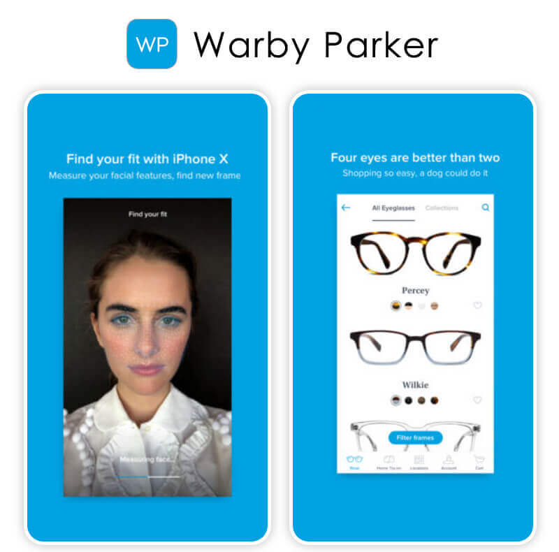 Warby Parker App for virtual glasses try on