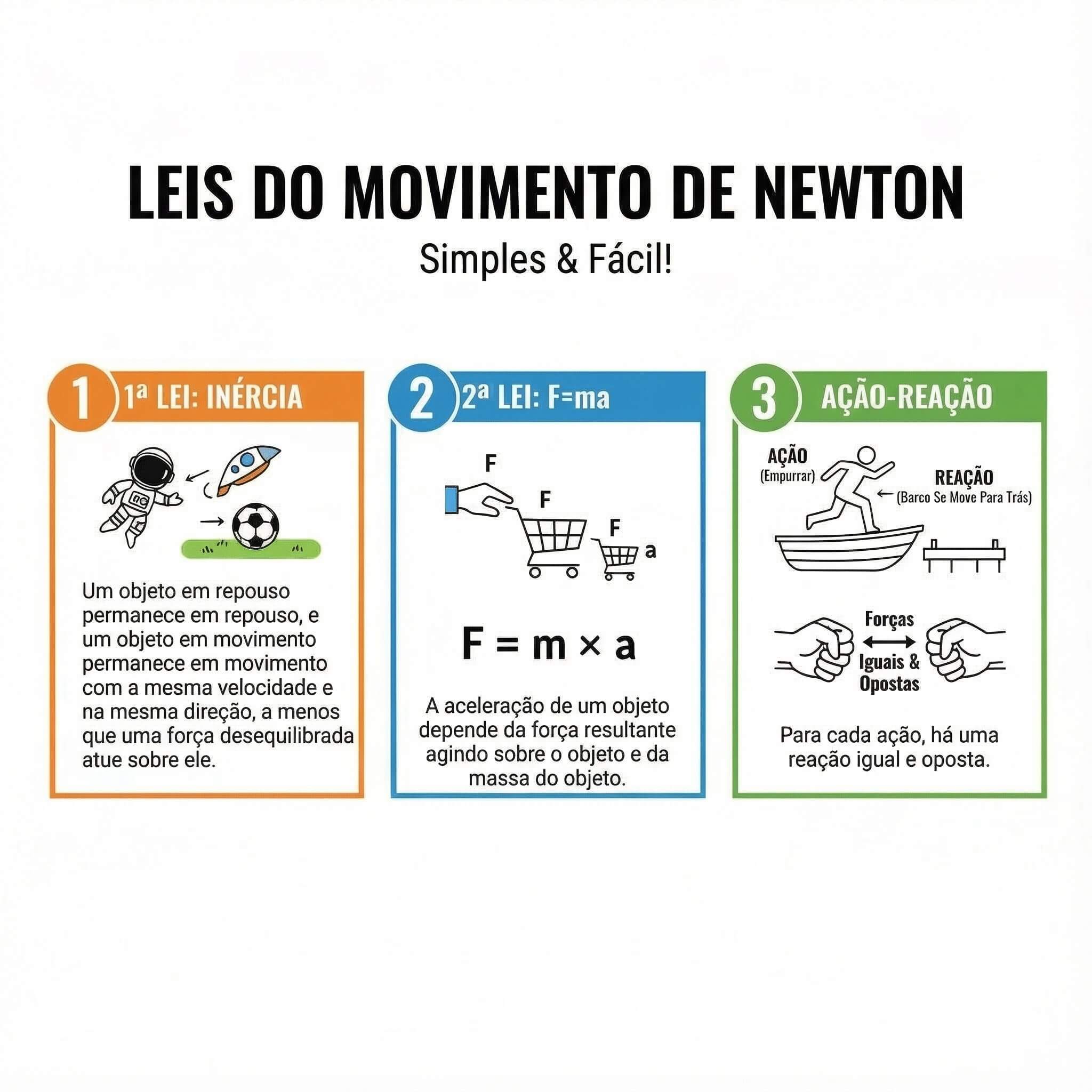 Imagem ilustrando as 3 Leis de Newton