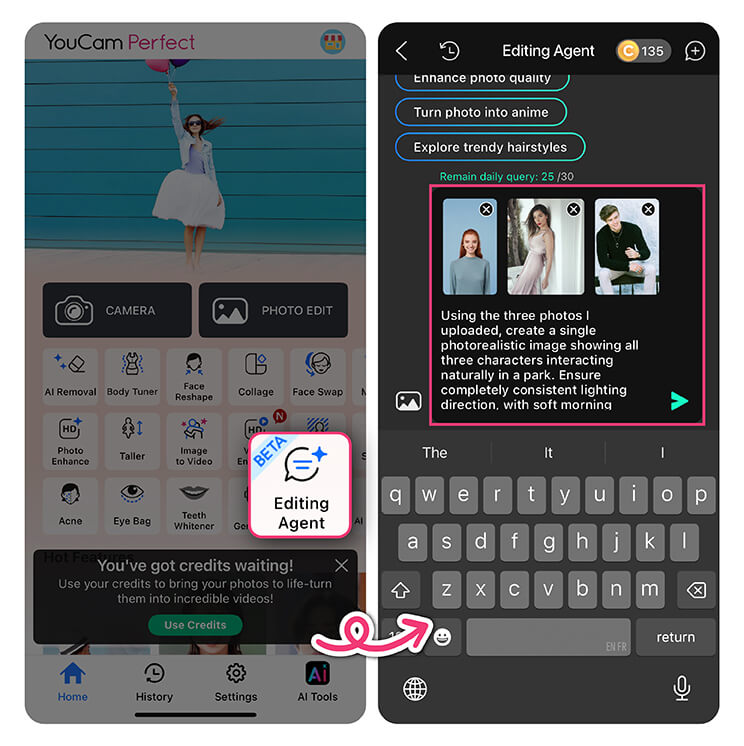 L'agente AI di Perfect Corp. è ideale quando si desidera un risultato coerente su più foto
