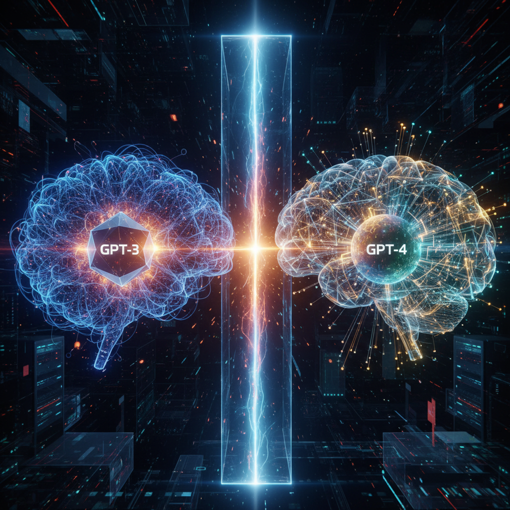 A visually striking comparison of two AI entities, representing a technological evolution and direct competition.