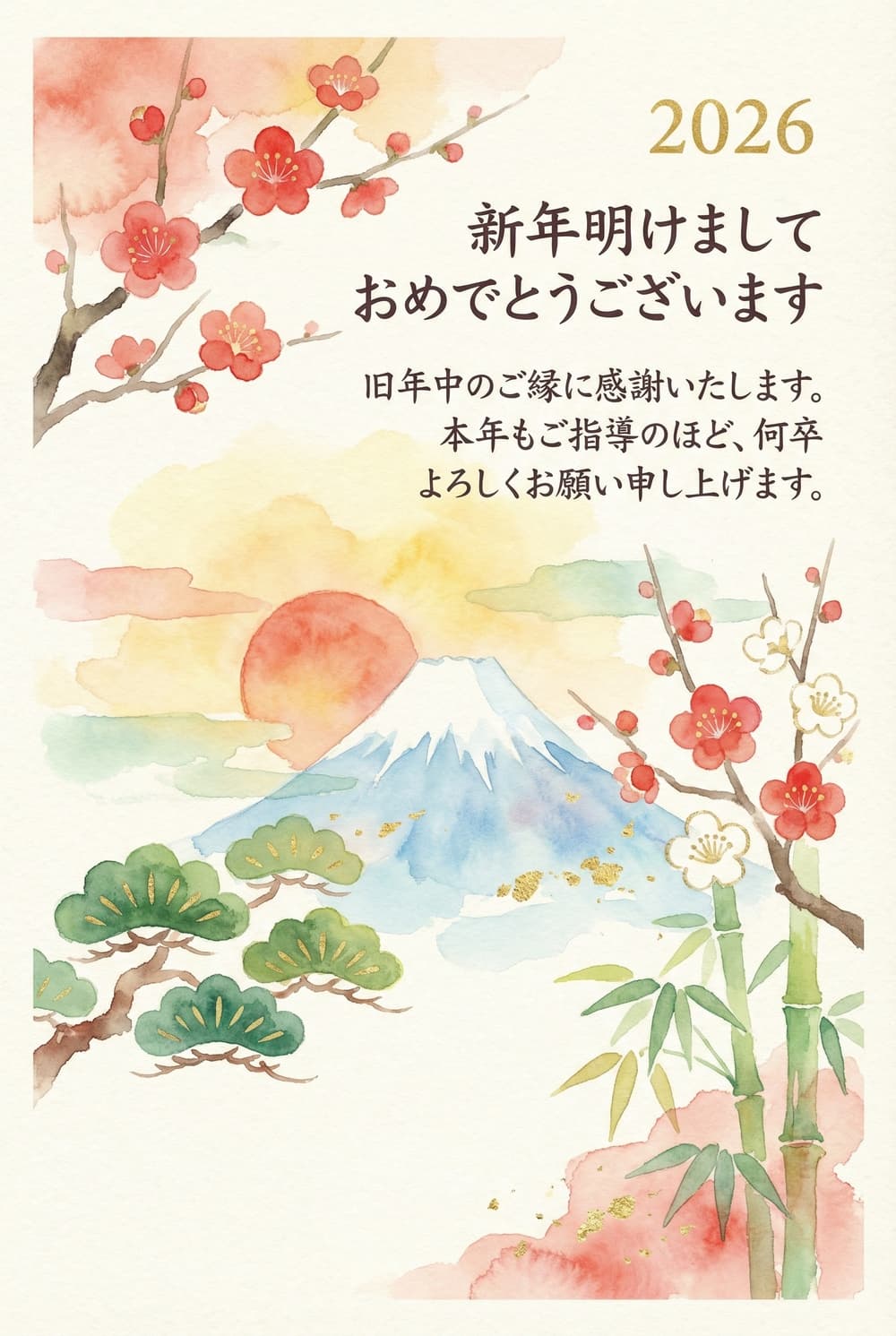 シンプルな水彩画風デザインのAI年賀状 シンプルな水彩画風デザインのAI年賀状